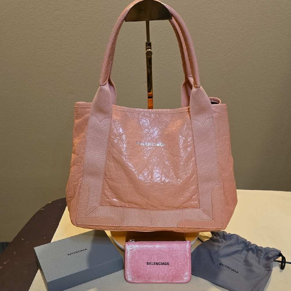 Balenciaga Blush Pink Tote Bag and Denim Look Card Pouch